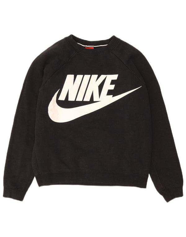 NIKE Womens Crop Oversized Graphic Sweatshirt Jumper UK 10 Small Black