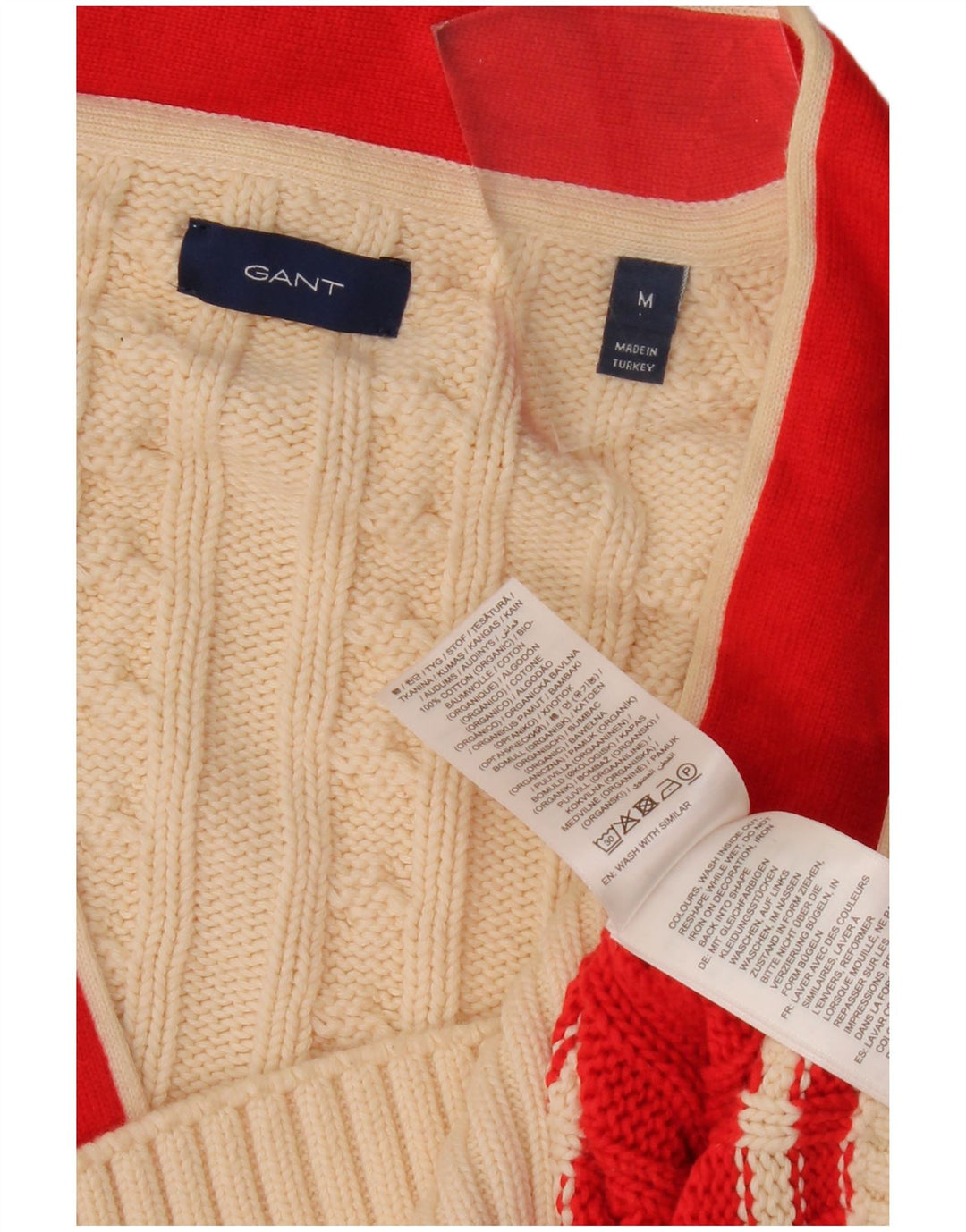 Gant Womens Graphic Cardigan Sweater UK 14 Medium Beige Colourblock