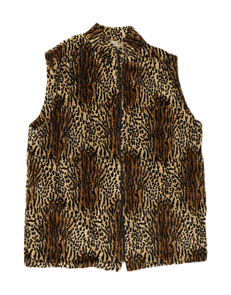 VINTAGE Womens Fleece Gilet EU 44 XL Brown Animal Print Polyester Vintage Vintage and Second-Hand Vintage from Messina Hembry 