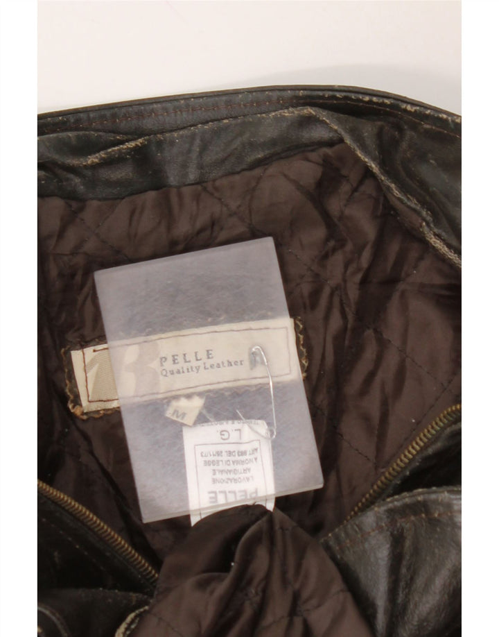 VINTAGE Womens 3/4 Sleeve Leather Jacket UK 14 Medium Brown Leather