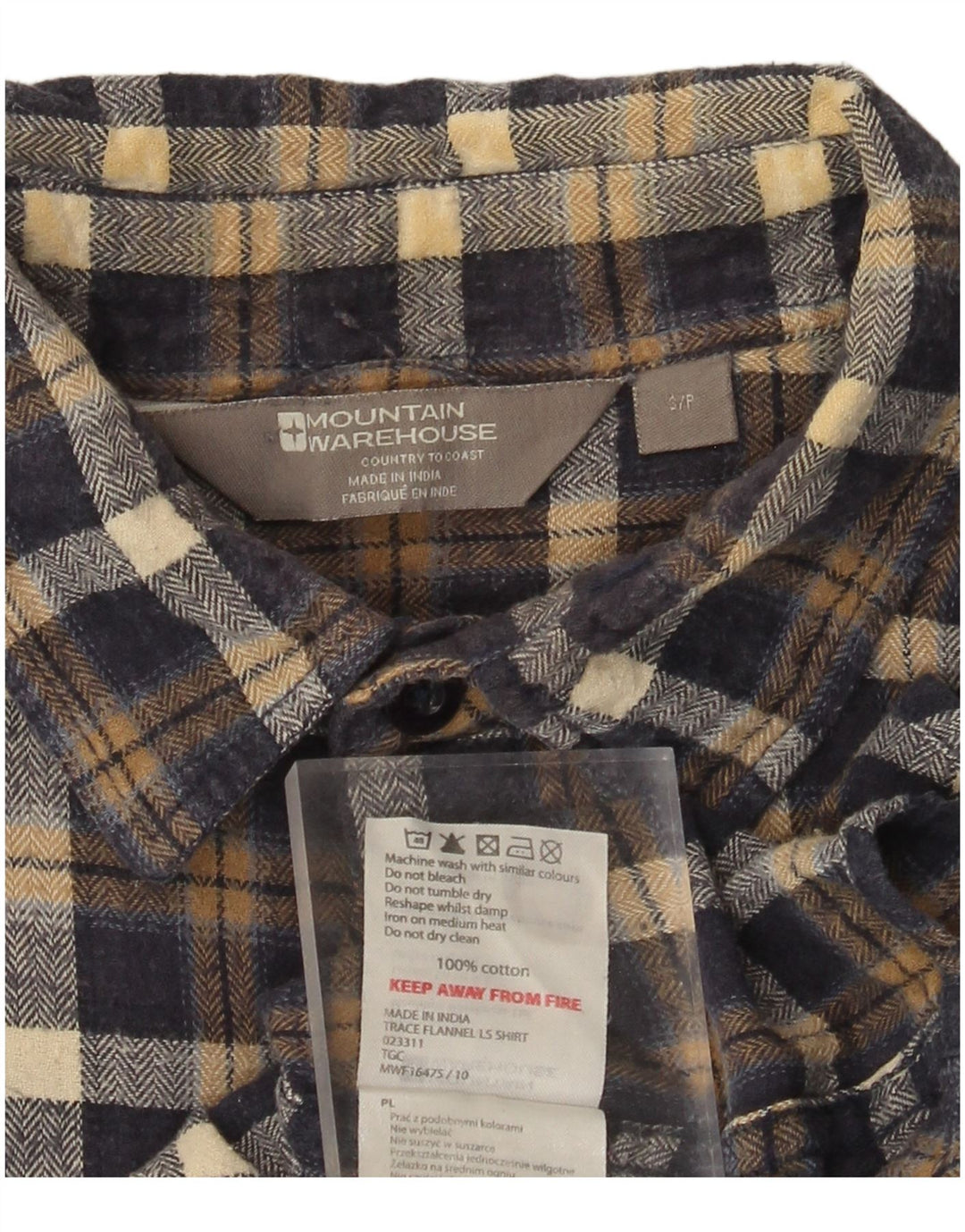 MOUNTAIN WAREHOUSE Mens Flannel Shirt Small Navy Blue Check Cotton