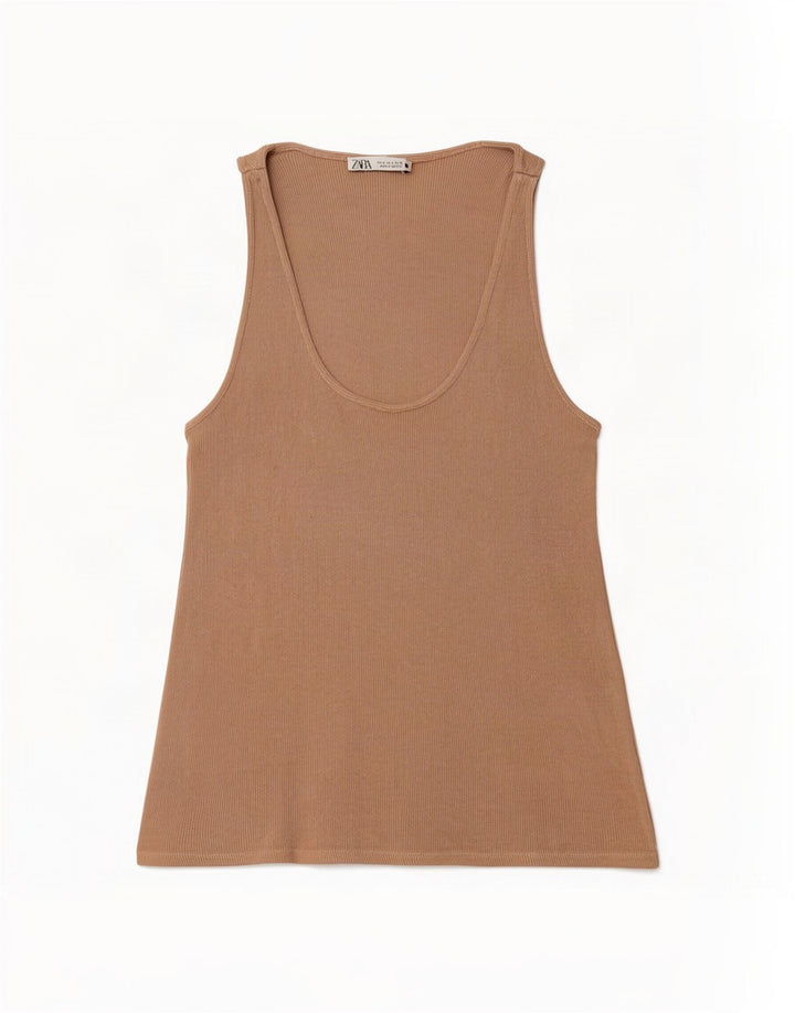 Zara Womens Vest Top UK 10 Small Beige