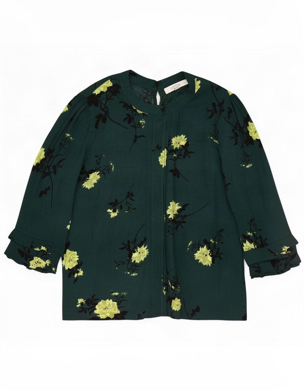 Oasis Womens Top 3/4 Sleeve UK 14 Medium Green Floral Viscose