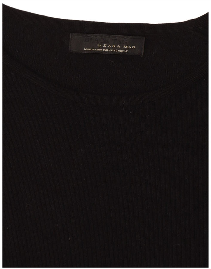 Zara Mens Boat Neck Jumper Sweater Large Black