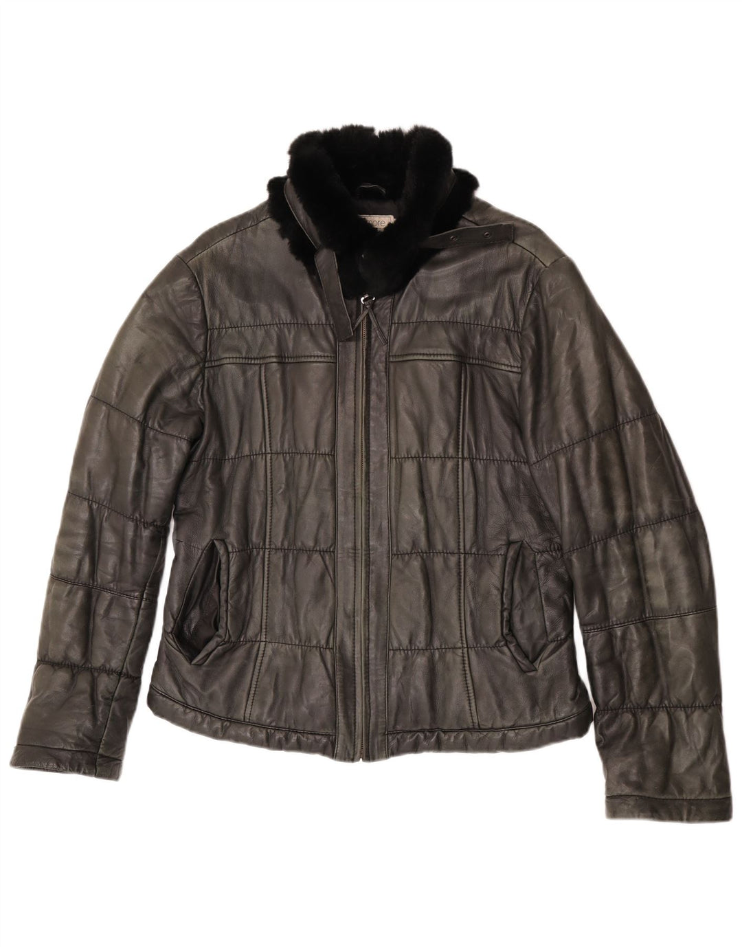 Bata and More Womens Leather Jacket IT 48 XL Grey Leather