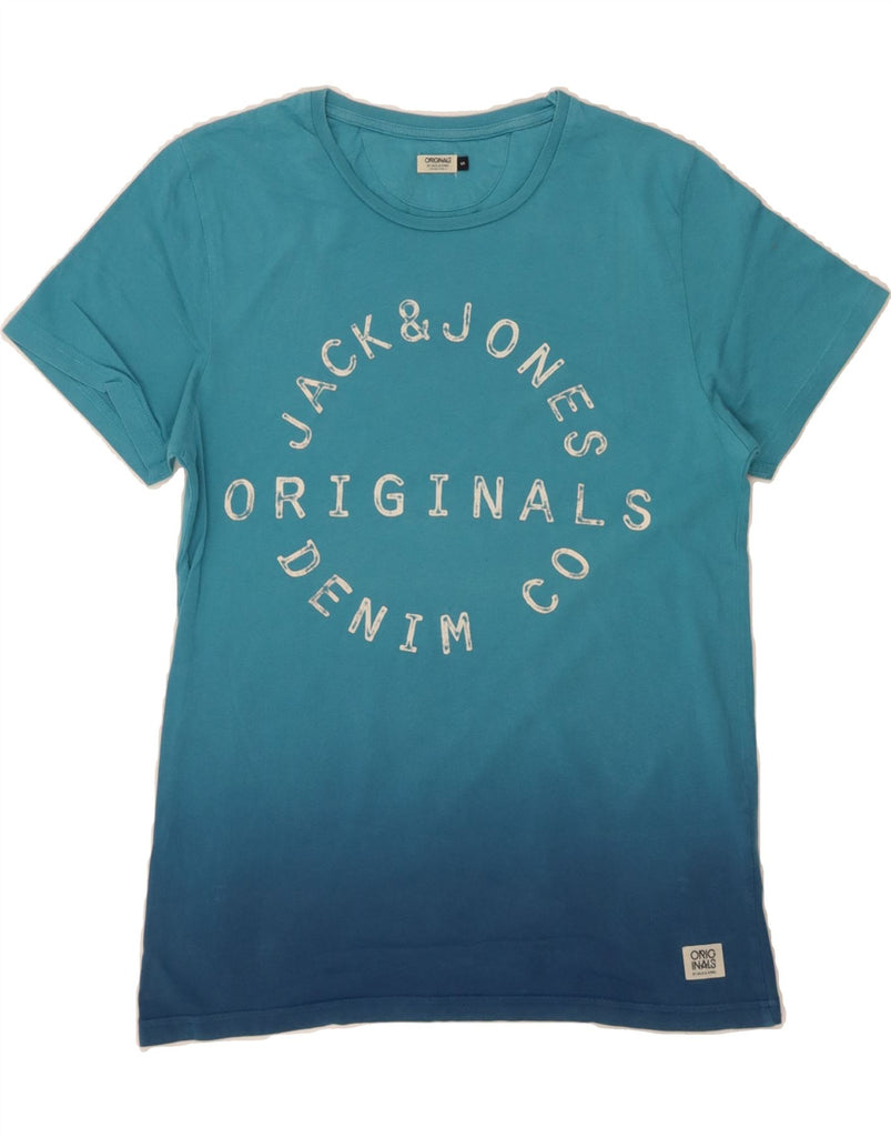 JACK & JONES Mens Graphic T-Shirt Top Small Blue Colourblock Cotton Vintage Jack & Jones and Second-Hand Jack & Jones from Messina Hembry 