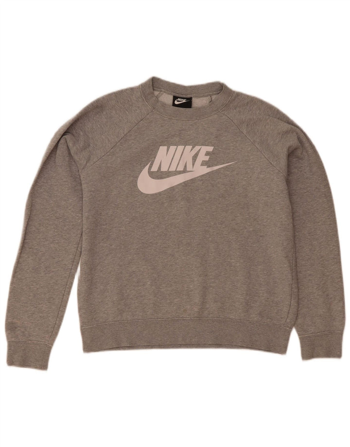 Nike Womens Oversized Graphic Sweatshirt Jumper UK 10 Small Grey Flecked