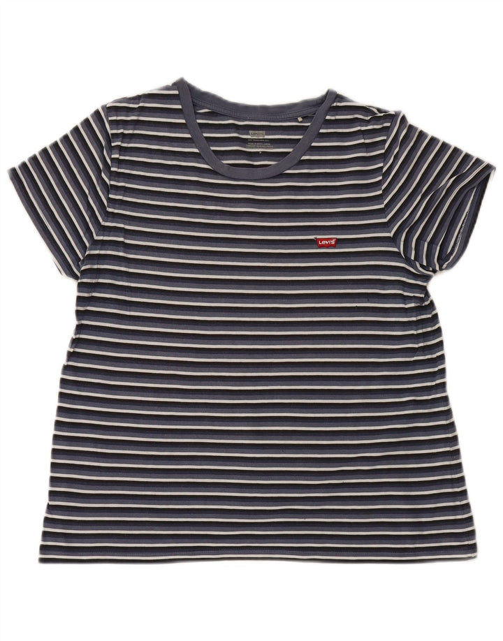 Levi's Womens T-Shirt Top UK 12 Medium Navy Blue Striped