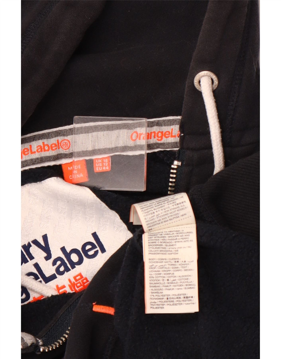 SUPERDRY Womens Zip Hoodie Sweater UK 16 Large Navy Blue Cotton