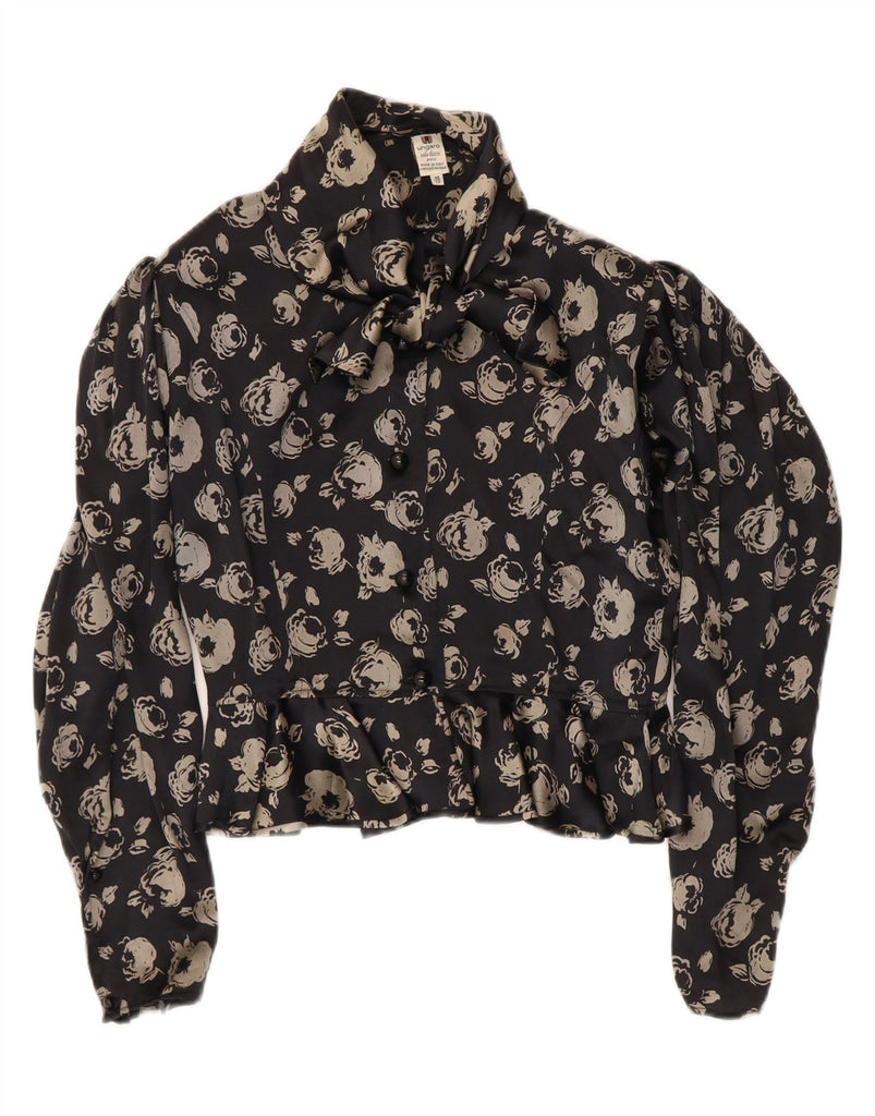 UNGARO SOLO DONNA Womens Crop Shirt Blouse UK 12 Medium Black Floral Vintage Ungaro Solo Donna and Second-Hand Ungaro Solo Donna from Messina Hembry 