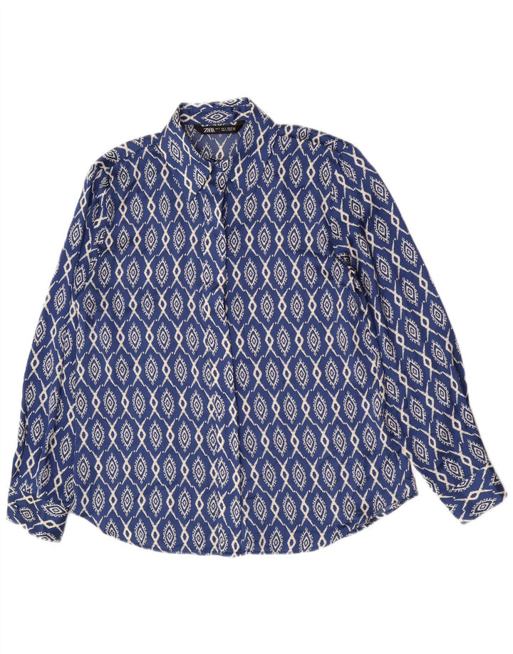 Zara Womens Shirt UK 10 Small Blue Ikat