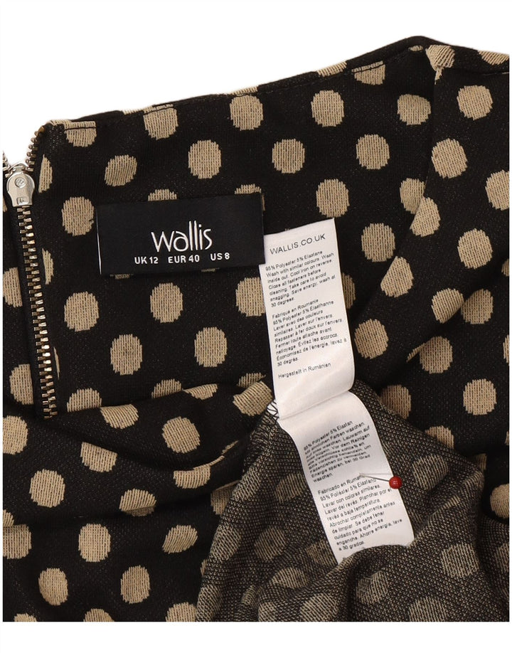 WALLIS Womens 3/4 Sleeve Shift Dress UK 12 Medium  Black Polka Dot