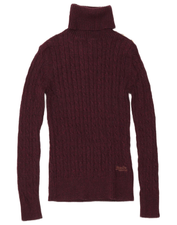 SUPERDRY Womens Roll Neck Jumper Sweater UK 10 Small Burgundy Cotton