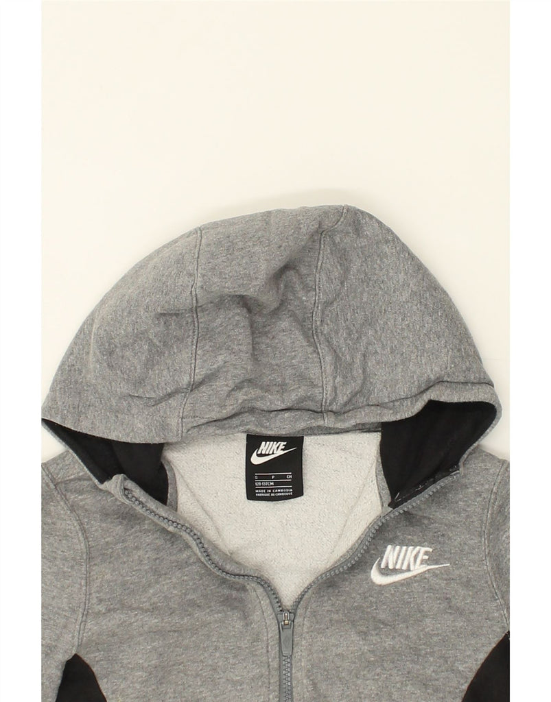 NIKE Girls Zip Hoodie Sweater 8-9 Years Small Grey Colourblock Cotton | Vintage Nike | Thrift | Second-Hand Nike | Used Clothing | Messina Hembry 