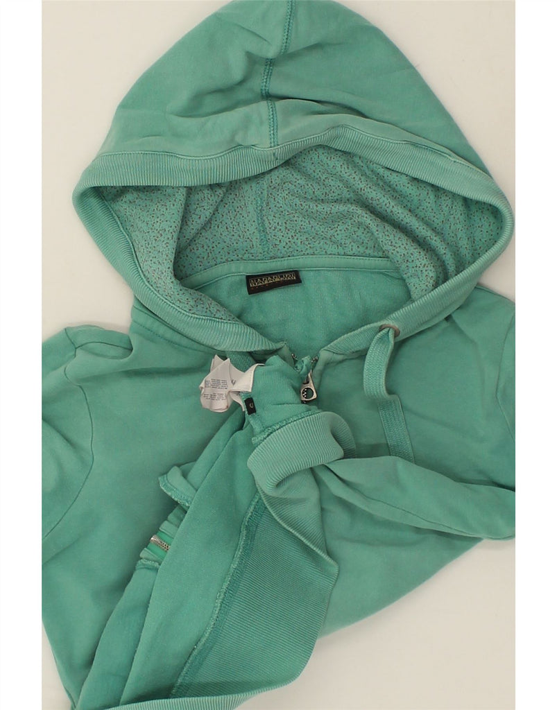 NAPAPIJRI Womens Graphic Zip Hoodie Sweater UK 10 Small Green Cotton | Vintage Napapijri | Thrift | Second-Hand Napapijri | Used Clothing | Messina Hembry 