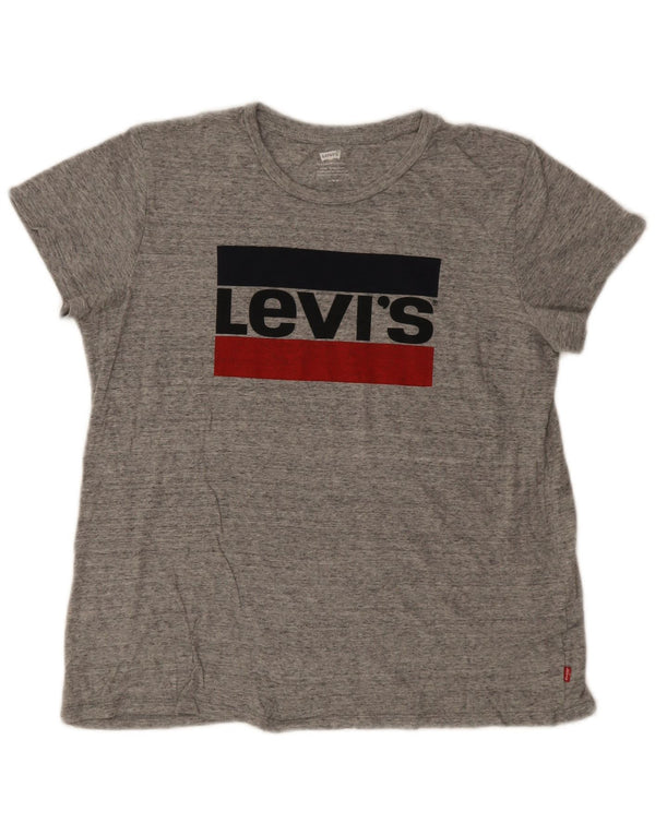 Levi's Womens Graphic T-Shirt Top UK 14 Medium Grey Flecked Logo