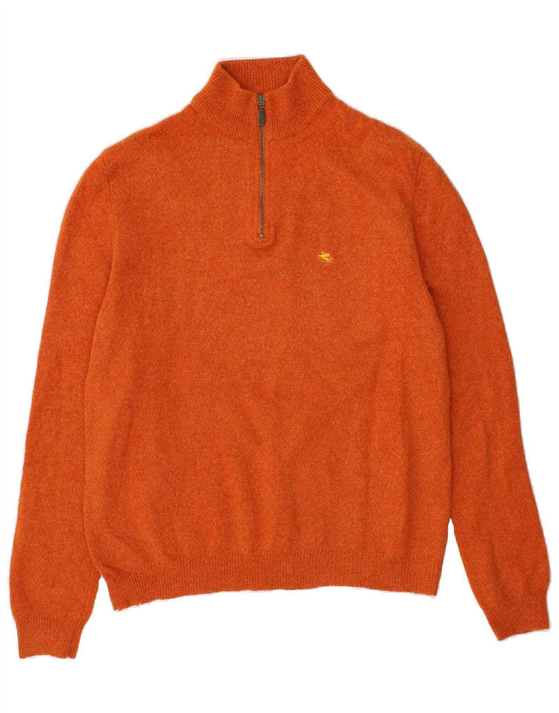 ETRO Womens Zip Neck Jumper Sweater UK 18 XL Orange Wool | Vintage Etro | Thrift | Second-Hand Etro | Used Clothing | Messina Hembry 