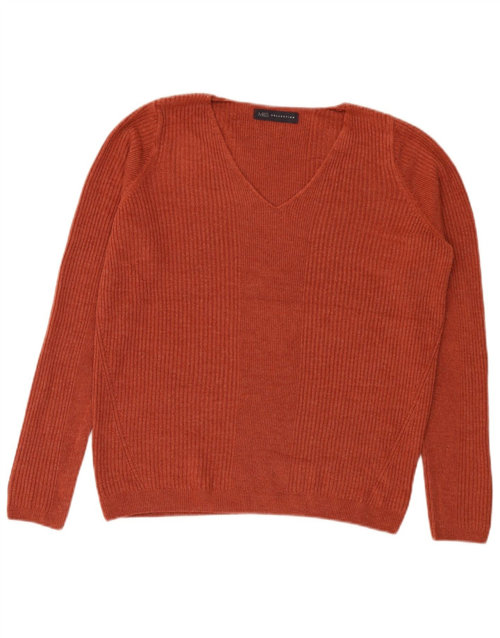 Marks & Spencer Womens V-Neck Jumper Sweater UK 12 Medium Orange Acrylic