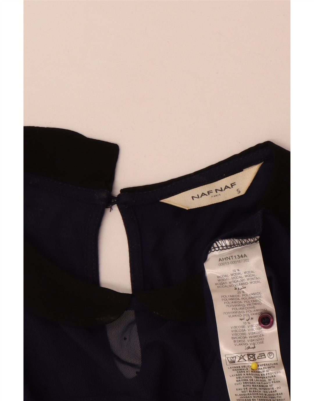 Naf Naf Womens Blouse Top UK 10 Small Navy Blue Colourblock Modal