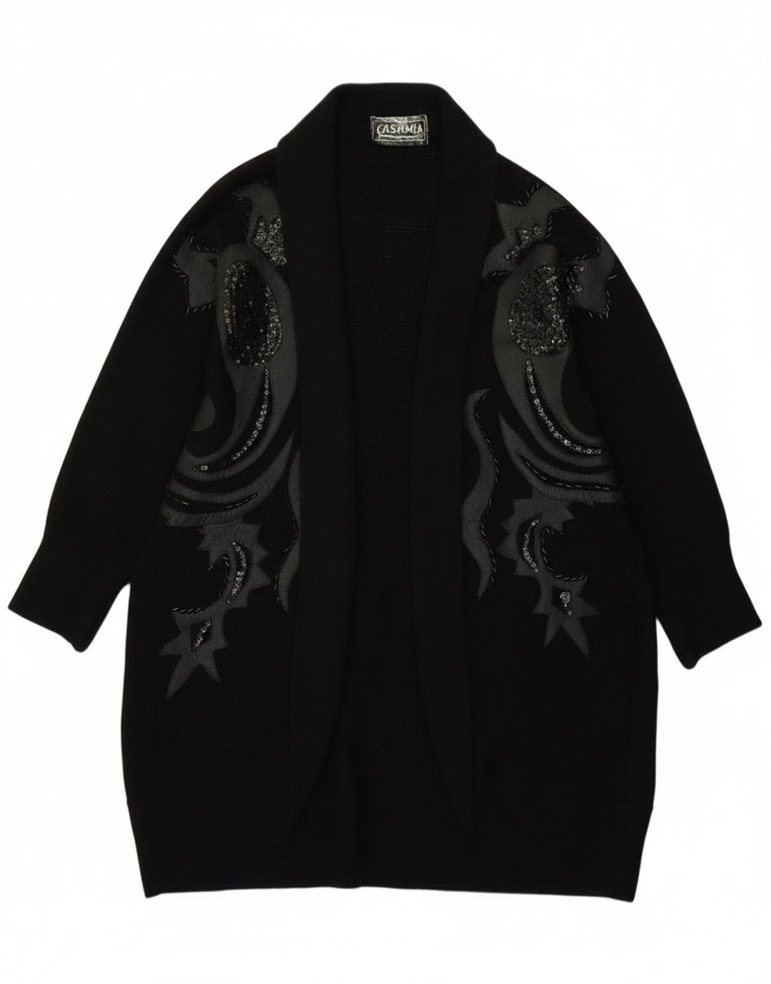 Casamia Womens Longline Open Cardigan Sweater One Size Black Paisley