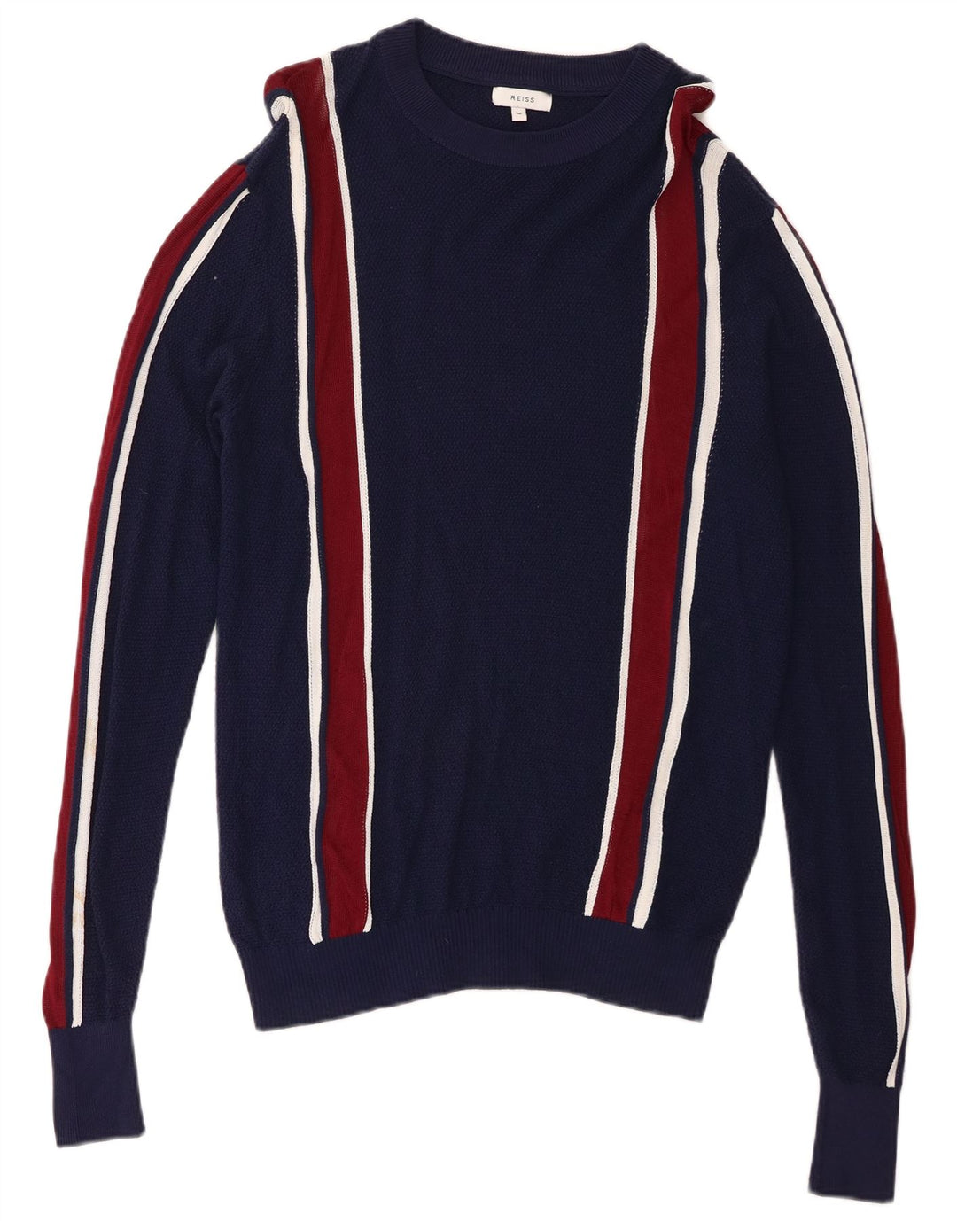 Reiss Mens Crew Neck Jumper Sweater Medium Navy Blue Striped