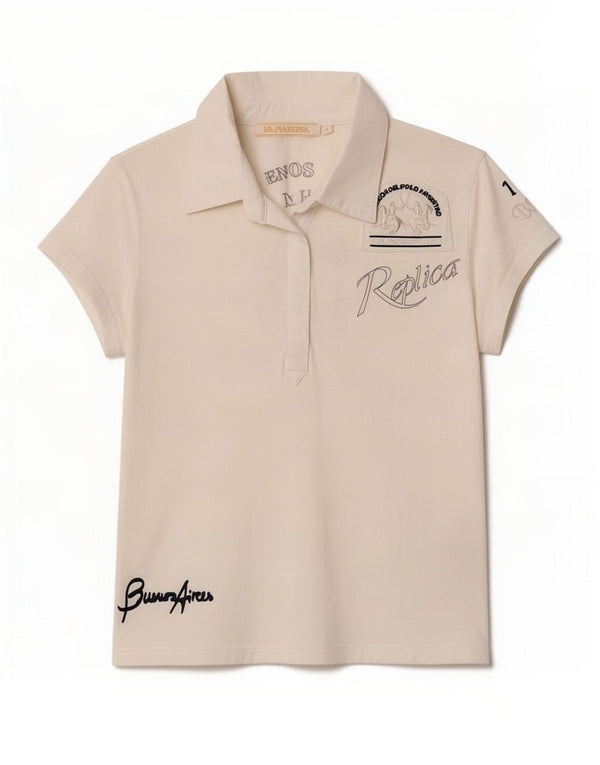 La Martina Womens Graphic Polo Shirt UK 18 XL White Cotton