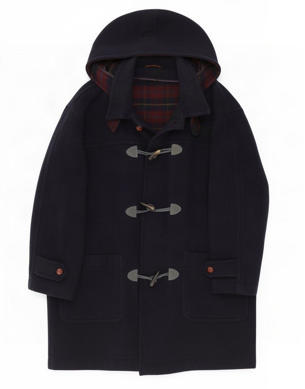 Vintage Mens Hooded Duffle Coat UK 44 2XL Navy Blue Wool
