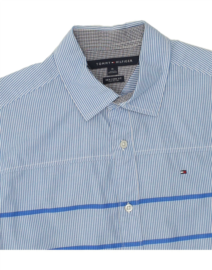 TOMMY HILFIGER Mens New York Fit Short Sleeve Shirt Medium Blue Striped | Vintage Tommy Hilfiger | Thrift | Second-Hand Tommy Hilfiger | Used Clothing | Messina Hembry 