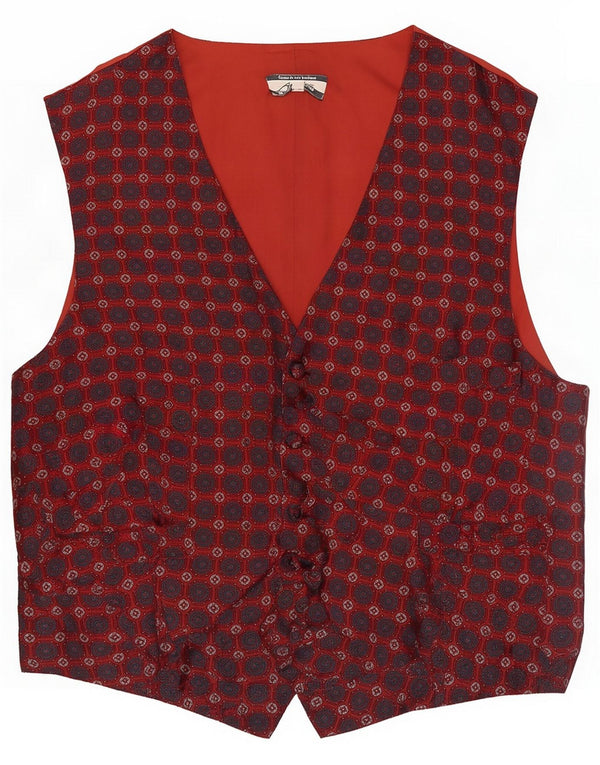 Atelier Mens Waistcoat IT 54 2XL Red Geometric Silk