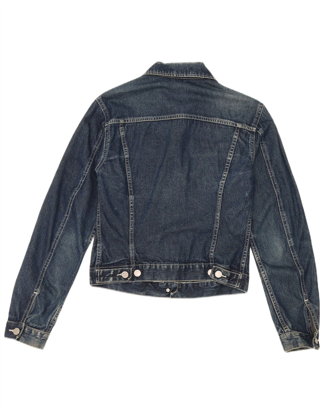 Benetton Womens Crop Denim Jacket UK 10 Small Blue Cotton