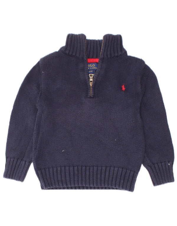 Polo Ralph Lauren Boys Zip Neck Jumper Sweater 2-3 Years Navy Blue