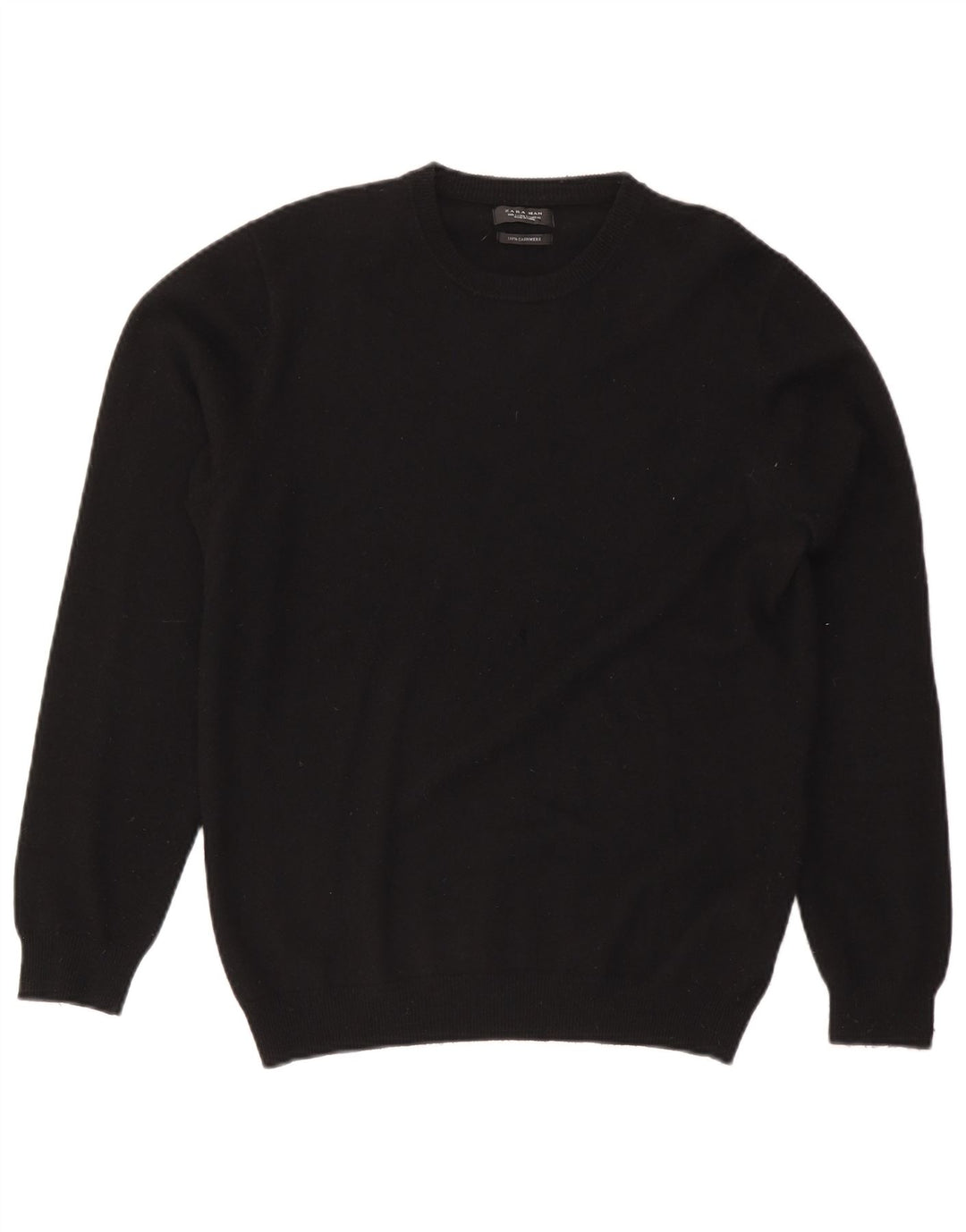 Zara Mens Crew Neck Jumper Sweater Large Black Cashmere