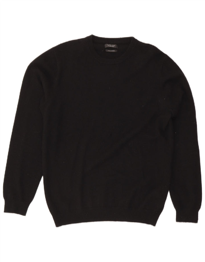 Zara Mens Crew Neck Jumper Sweater Large Black Cashmere