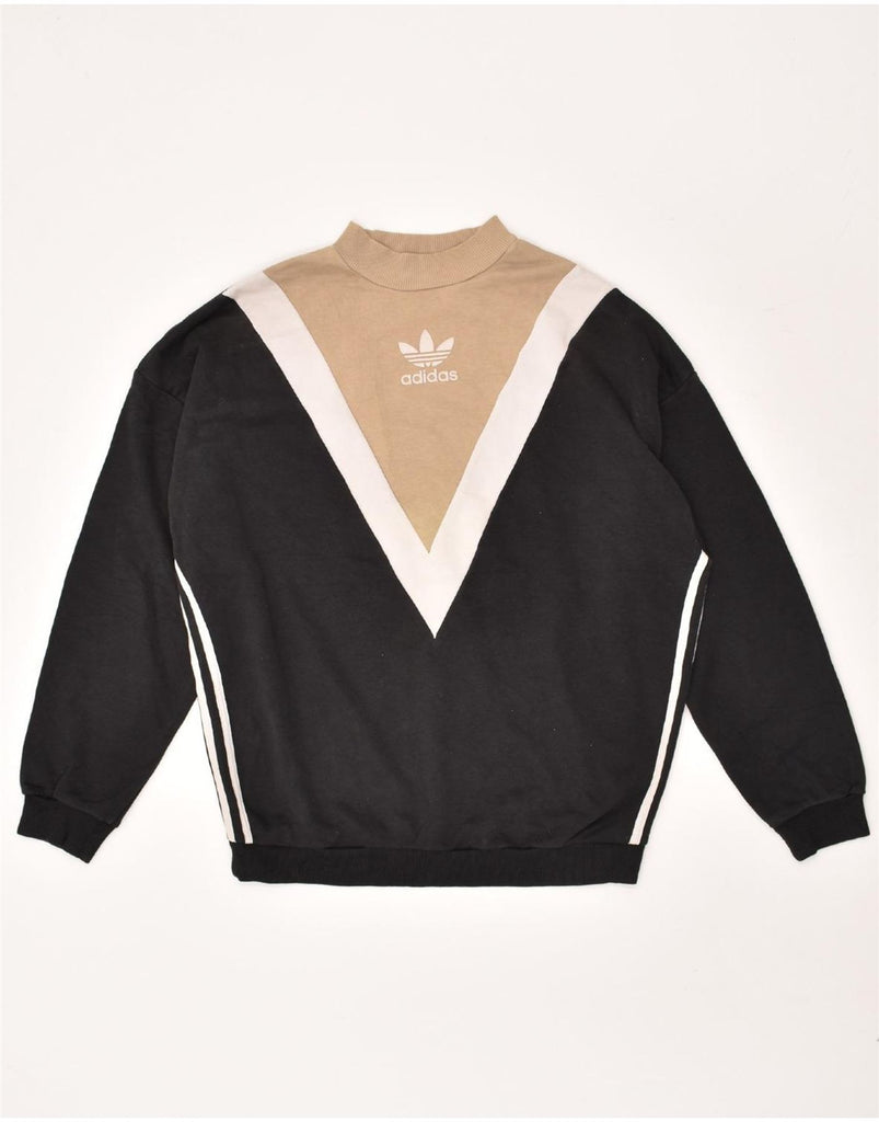 ADIDAS Womens Sweatshirt Jumper UK 16 Large Black Colourblock Cotton | Vintage Adidas | Thrift | Second-Hand Adidas | Used Clothing | Messina Hembry 