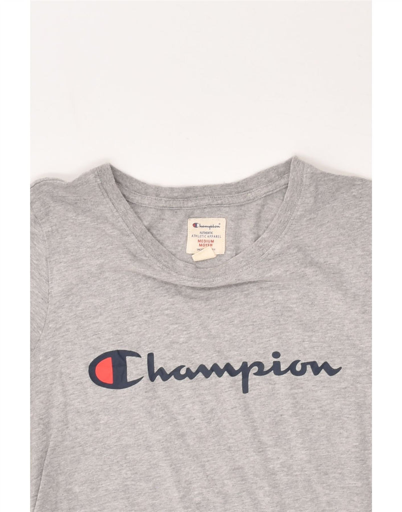 CHAMPION Womens Graphic T-Shirt Top UK 14 Medium Grey Cotton | Vintage Champion | Thrift | Second-Hand Champion | Used Clothing | Messina Hembry 