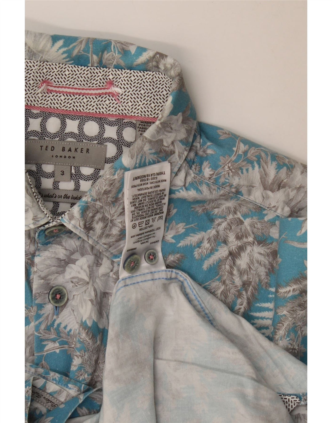Ted Baker Mens Short Sleeve Shirt Size 3 Medium Blue Floral Cotton
