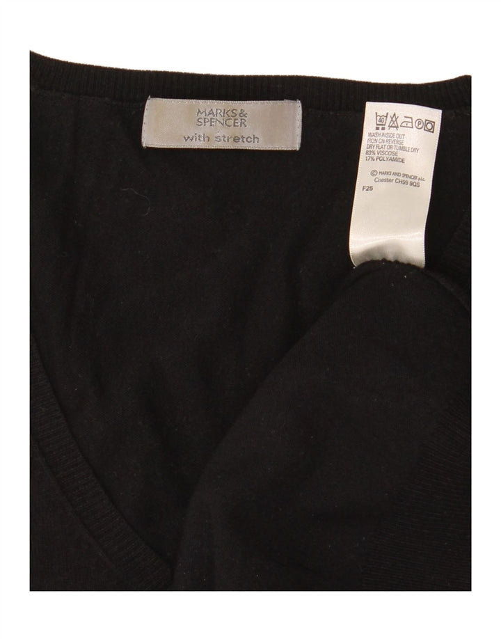Marks & Spencer Womens 3/4 Sleeve V-Neck Jumper Sweater UK 12 Medium Black