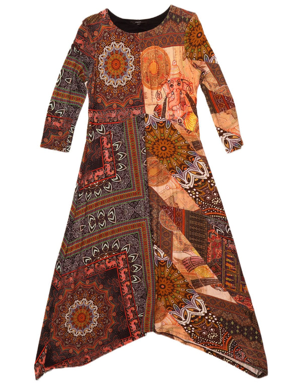 Desigual Womens 3/4 Sleeve Maxi Dress UK 14 Large Multicoloured Viscose