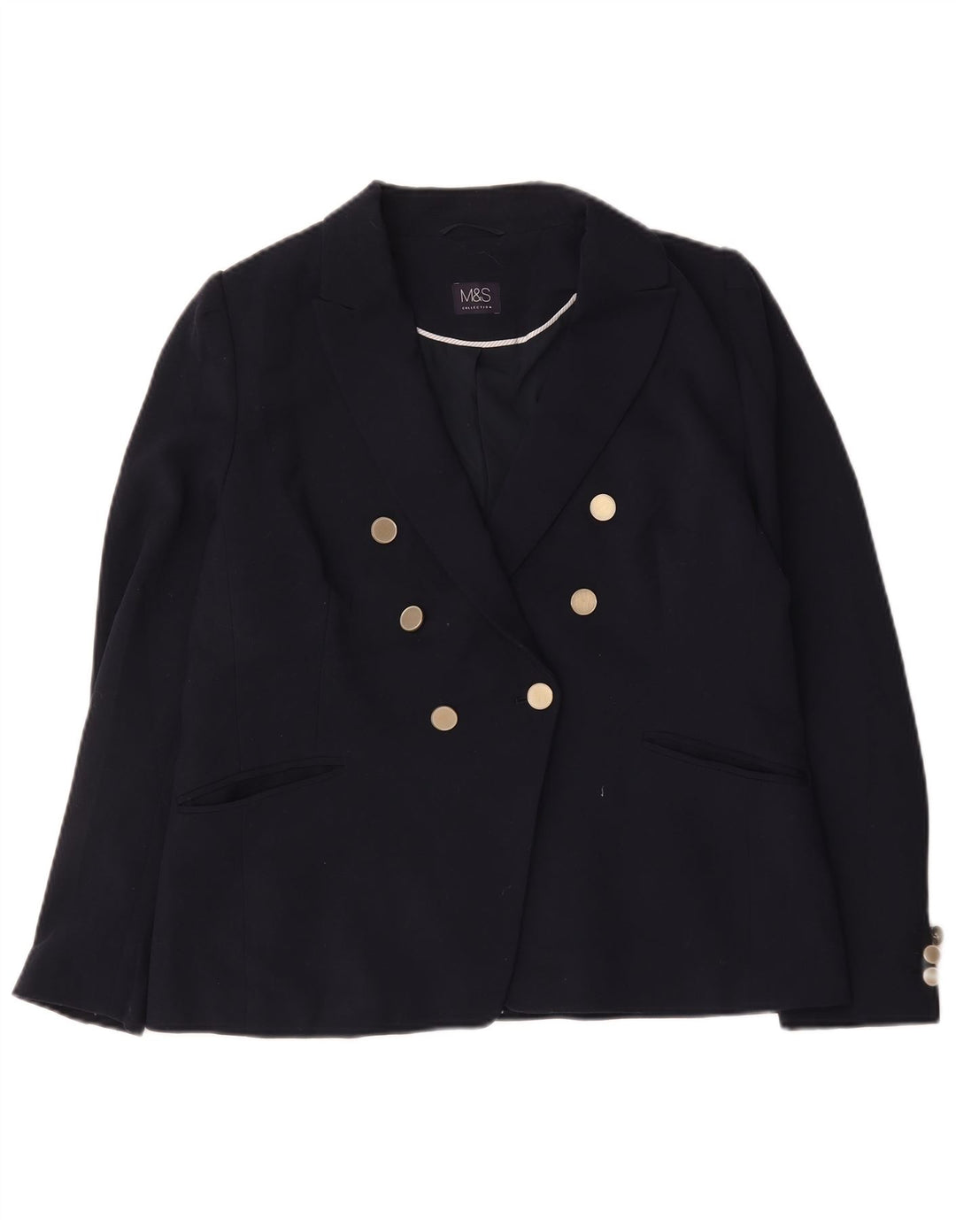 Marks & Spencer Womens Double Breasted Blazer Jacket UK 16 Large Navy Blue