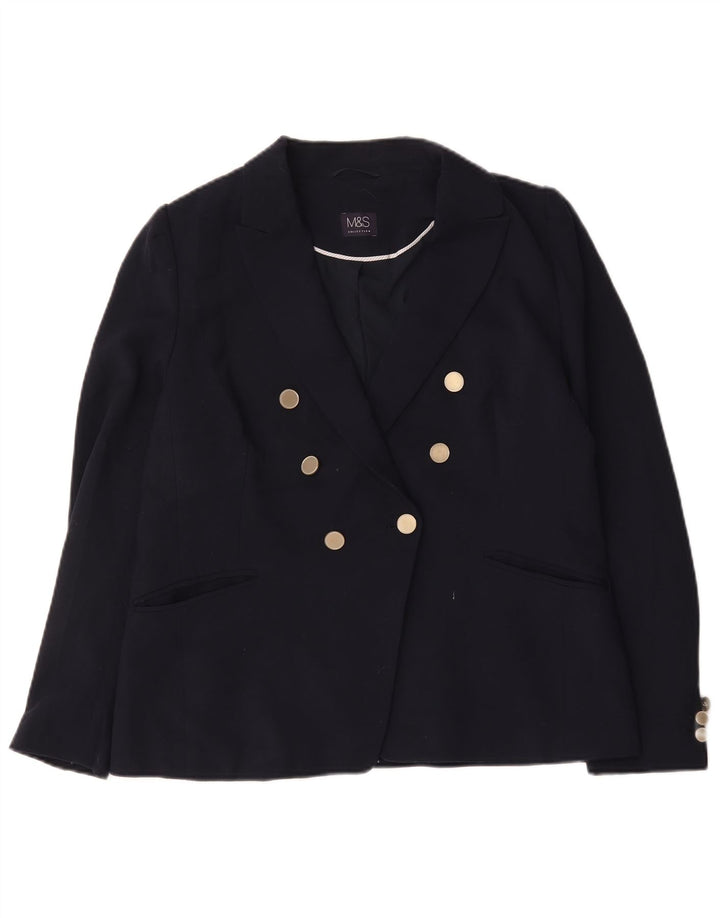 Marks & Spencer Womens Double Breasted Blazer Jacket UK 16 Large Navy Blue