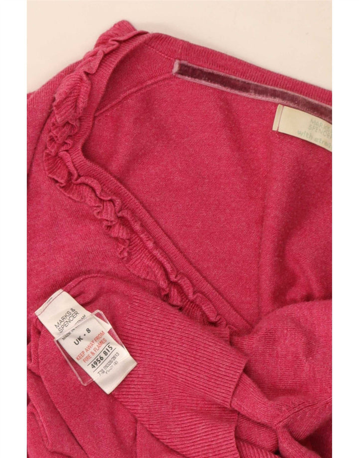 Marks & Spencer Womens Crop Ruffle Front Cardigan Sweater UK 8 Small Pink