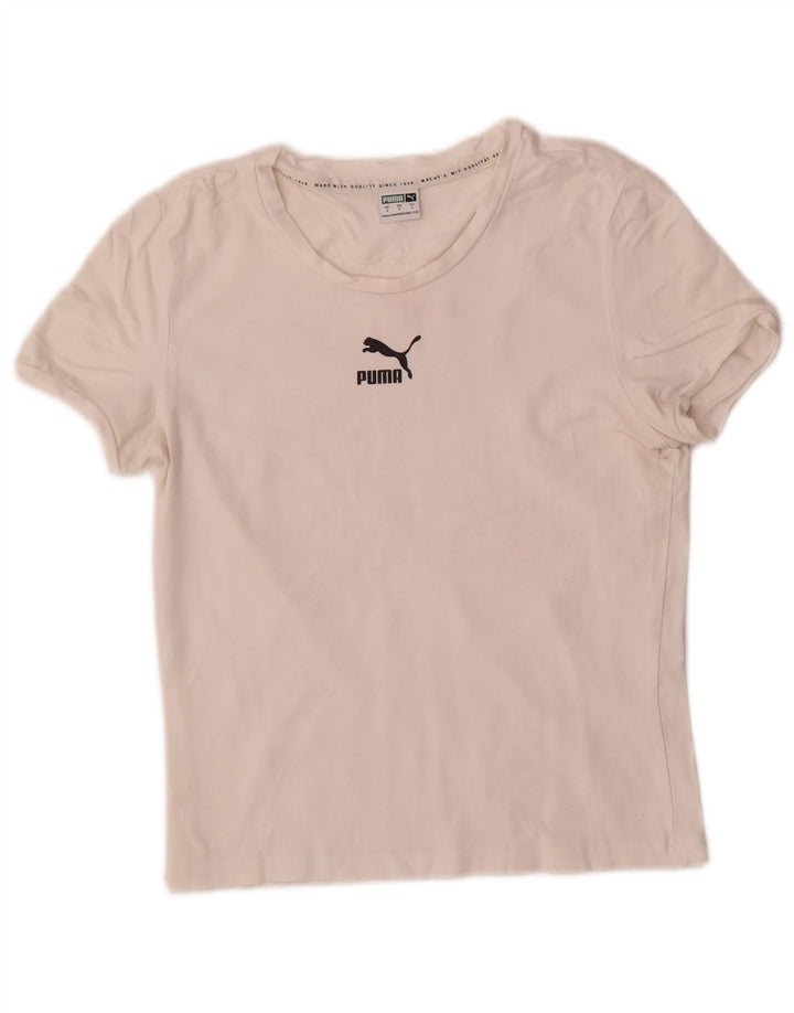 Puma Womens Crop Graphic T-Shirt Top UK 8 Small White