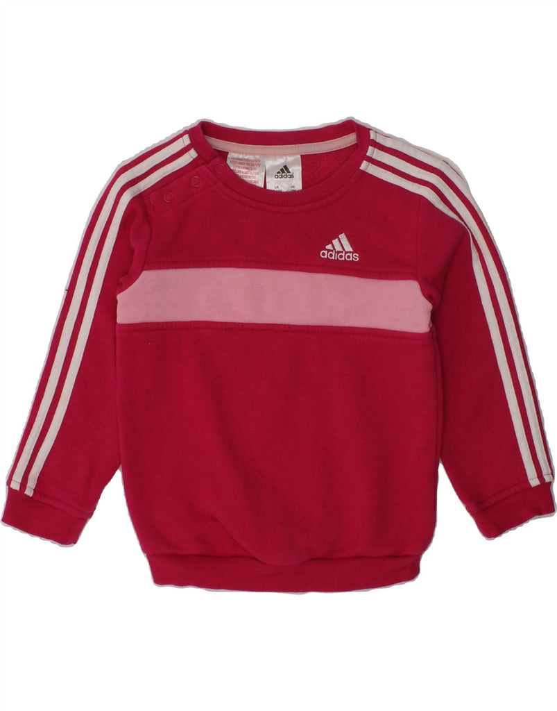 ADIDAS Baby Girls Graphic Sweatshirt Jumper 12-18 Months Pink Colourblock | Vintage Adidas | Thrift | Second-Hand Adidas | Used Clothing | Messina Hembry 