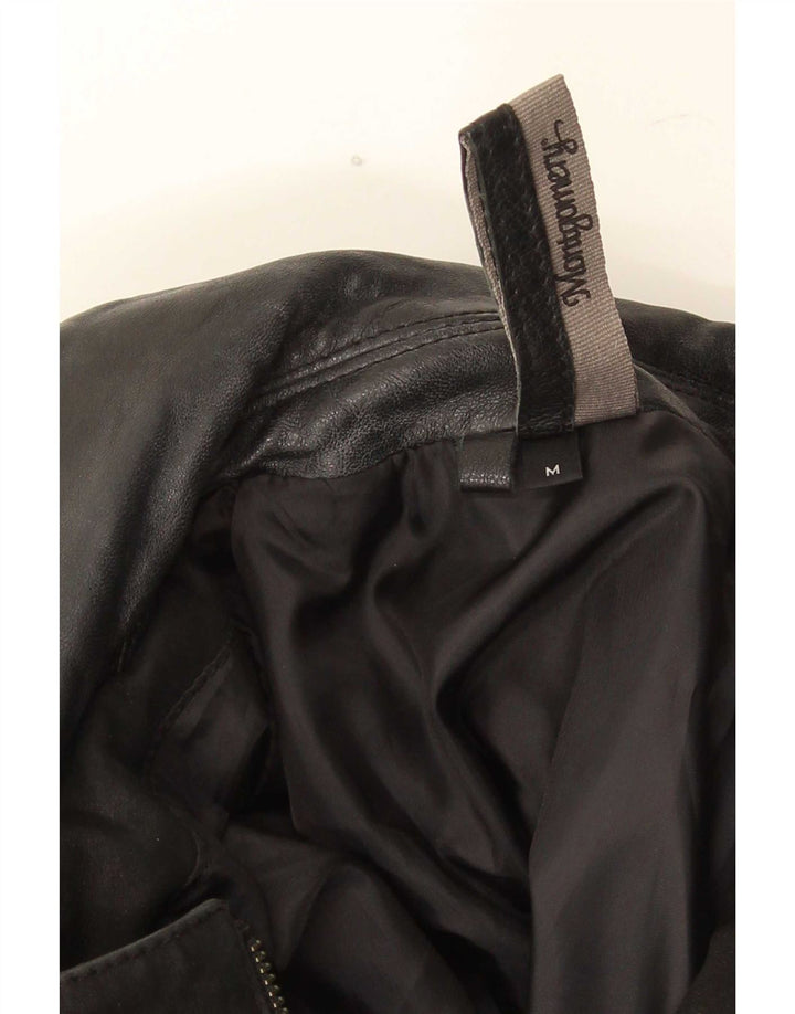 MONTGOMERY Womens Leather Coat UK 12 Medium Black Colourblock