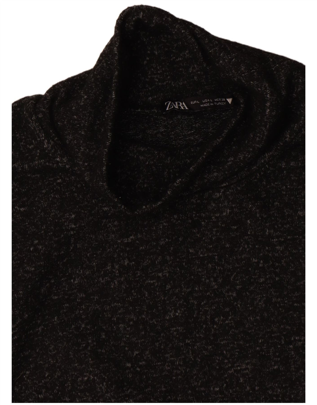 Zara Womens Turtle Neck Jumper Sweater UK 14 Large Black Flecked