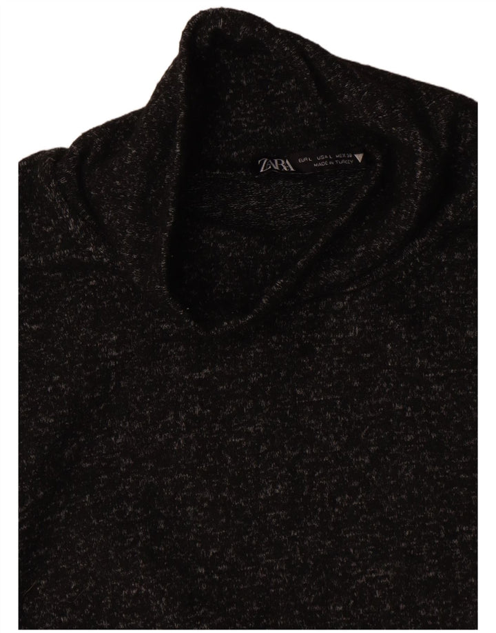 Zara Womens Turtle Neck Jumper Sweater UK 14 Large Black Flecked