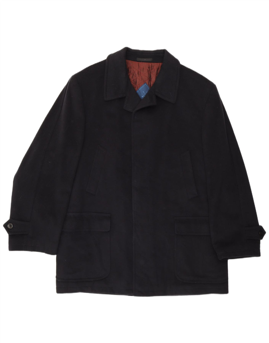 VINTAGE Mens Overcoat IT 52 XL Navy Blue Cashmere