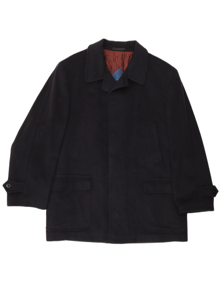 VINTAGE Mens Overcoat IT 52 XL Navy Blue Cashmere