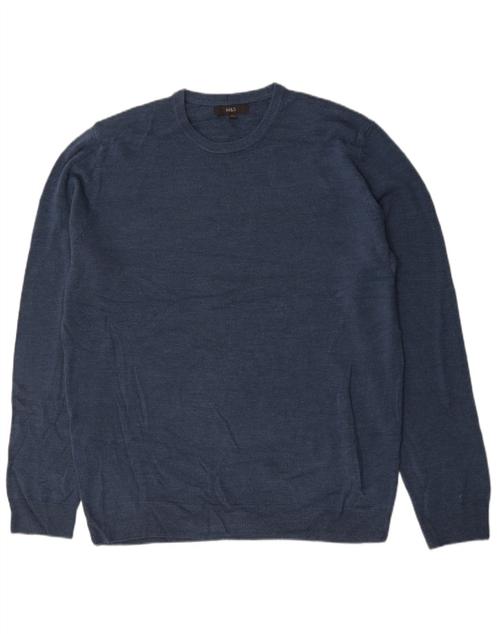 Marks & Spencer Mens Crew Neck Jumper Sweater XL Navy Blue Acrylic