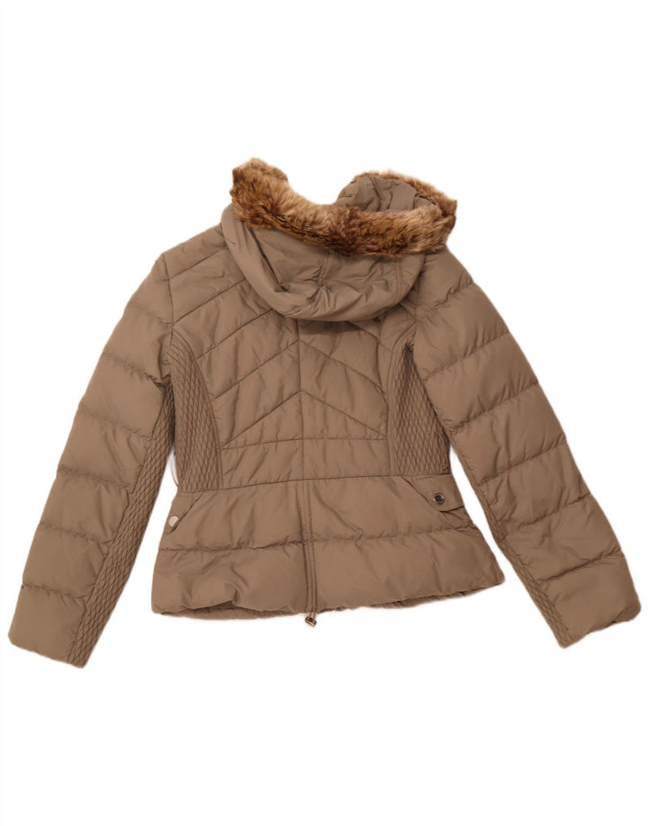 KAREN MILLEN Womens Hooded Padded Jacket UK 12 Medium Beige Polyamide